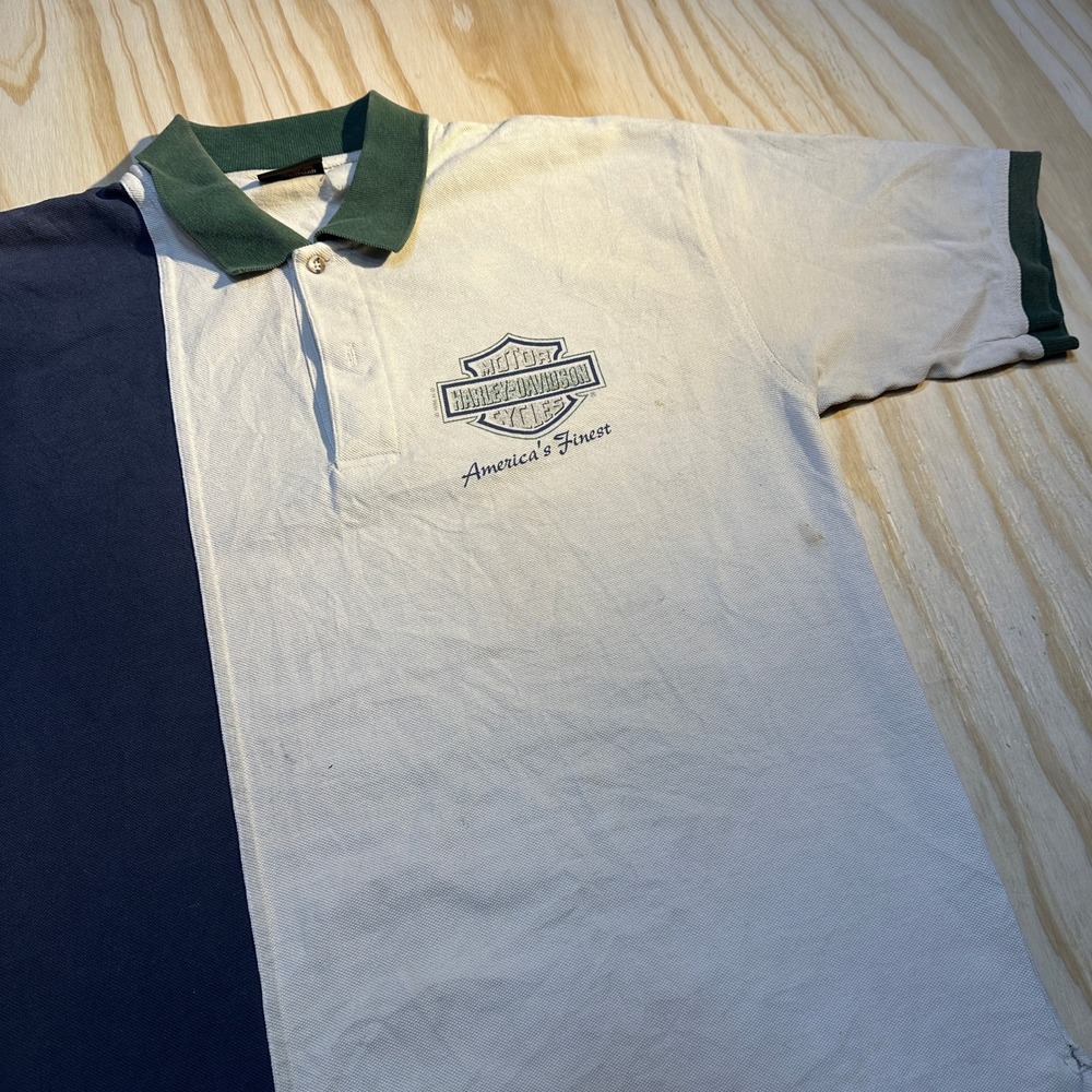 Harley Davidson Men's Colorblock Polo Shirt White Blue Dick Farmer Orlando